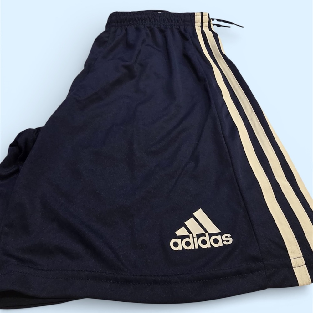 Adidas Kids Navy Shorts with Beige Stripes